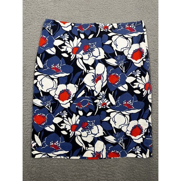 Talbots Dresses & Skirts - Talbots Red White Blue Floral Pencil‎ Skirt Cotton Spandex Lined Size 4